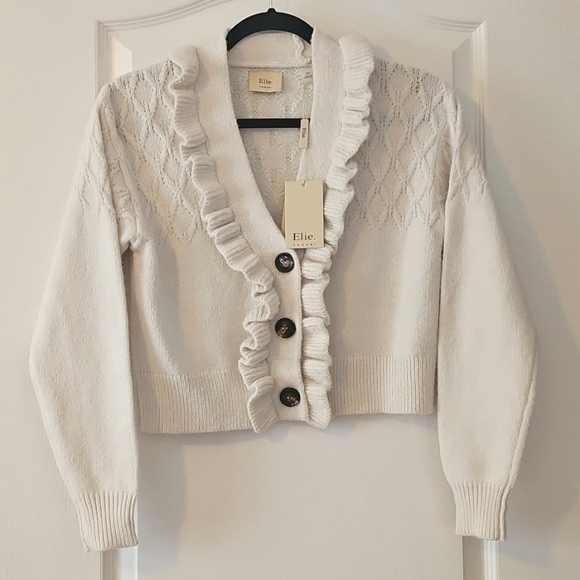 [NWT] Elie Tahari Ruffle Cropped Ruffle Cardigan - Picture 2 of 7